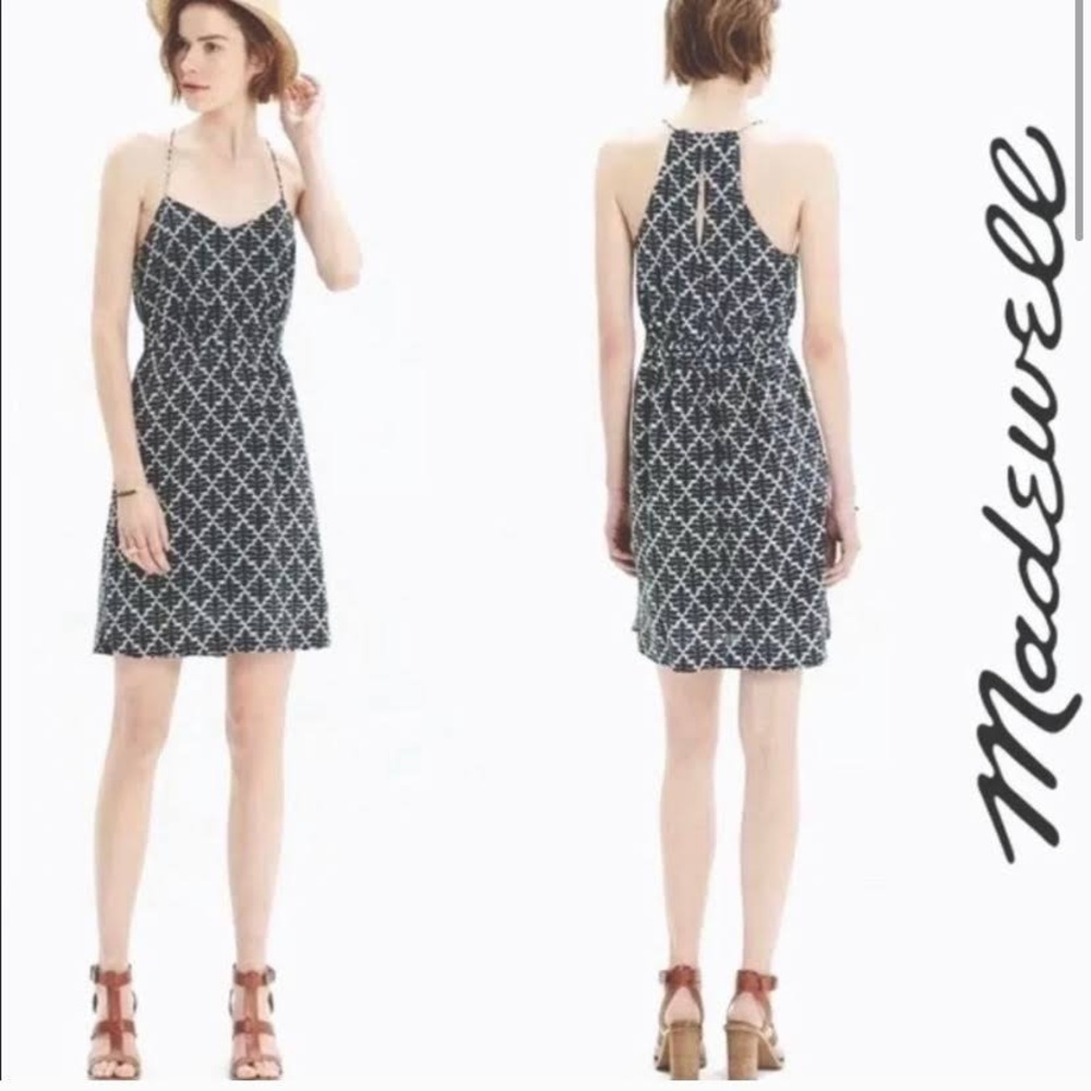 Madewell Daylight Silk Cami Dress Blue & Beige Ikat Print